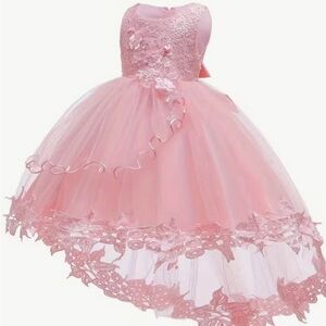 Pink Floral Appliqué Party Dress